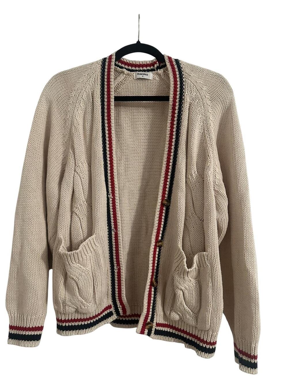 Rumored Cream Cable Knit Varsity Cardigan